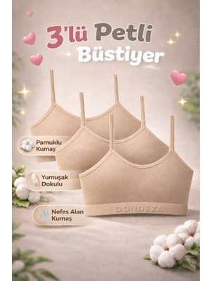 Qulat Dondeza Kız Çocuk Petli Büstiyer 3’lü Paket – Pamuklu Yumuşak Alıştırma Sütyeni