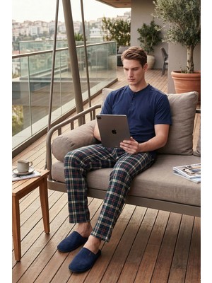 Buratti Pamuklu Regular Fit Kareli Kısa Kollu Pijama Takımı Erkek Pijama Takımı 6096860