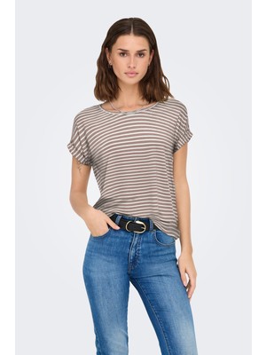 Only Onlmoster Streç Çizgili Regular Fit Bisiklet Yaka T Shirt Bayan T Shirt 15206243