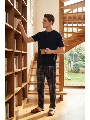 Buratti Pamuklu Regular Fit Kareli Kısa Kollu Pijama Takımı Erkek Pijama Takımı 6096860