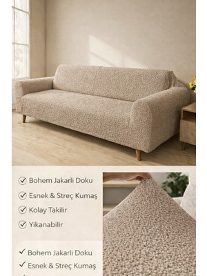 riselerhome Bohem Desen Jakarlı 3 Kişilik  Kanepe Örtüsü | Lastikli Koltuk Örtüsü |çekyat Örtüsü| Koltuk Kılıfı