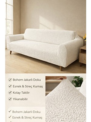 riselerhome Bohem Desen Jakarlı 3 Kişilik  Kanepe Örtüsü | Lastikli Koltuk Örtüsü |çekyat Örtüsü| Koltuk Kılıfı