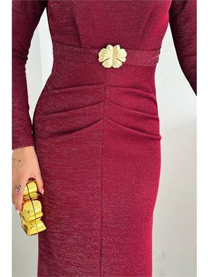 Dip Moda Kadın Vatkalı Toka Detaylı Elbise DPK4358