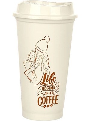 TE Dükkan Buğz Kahve Bardağı - Kapaklı Krem 473 ml