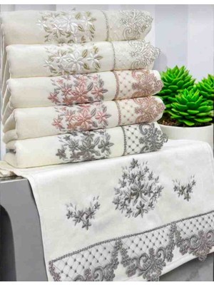 Vellista Home Collection %100 Pamuklu 50×90 Ağır Nakışlı Güpürlü Lüx Kutulu Çeyizlik El ve Yüz Havlusu