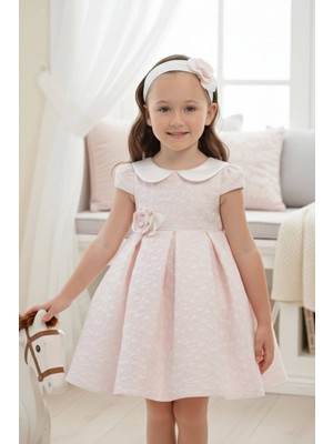 Pamina Kız Bebek Bandanalı Güpürlü Elbise Pembe 36172