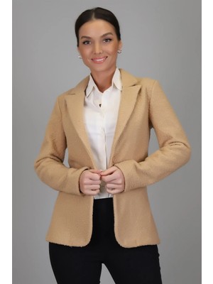 Sweetness Kadın Bej Buklet Kumaş Astarsız Tek Düğmeli Ceket