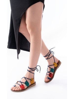 Zerenyus ZRİN-205-01 Premium Multi Bilekten Bağlamalı Ortopedik Hakiki Deri Kadın Sandalet