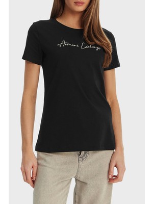 Armani Exchange Logolu % 100 Pamuk Regular Fit Bisiklet Yaka T Shirt Bayan T Shirt XW000839 AF10356 MC021