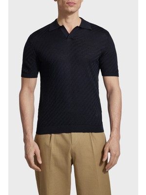 Emporio Armani Yün Karışımlı Regular Fit Polo Yaka Kısa Kollu Kazak Erkek Kazak EM004307 AF24573 UB109