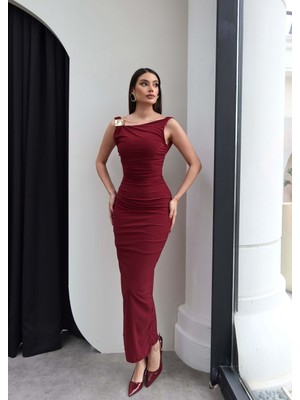 Esra Helvacı Büzgülü Tek Omuz Tokalı Elbise