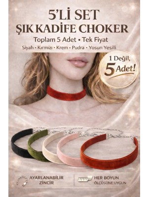 Liora De Mar 5 Renk Şık Kadife Choker – Ayarlanabilir Zincirli