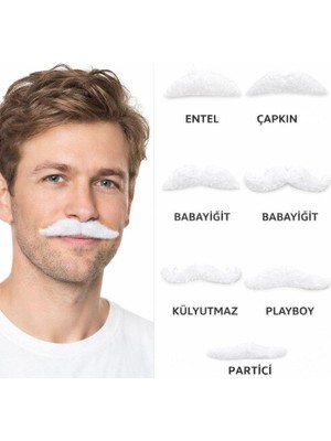 Pandoli Beyaz Renk 6 Adet (6 Farklı Modelde)Takma Bıyık Seti Yapıştırmalı Gösteri