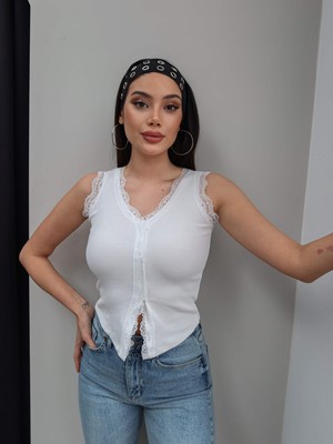 Esra Helvacı Dantel Detaylı Ribana Atlet
