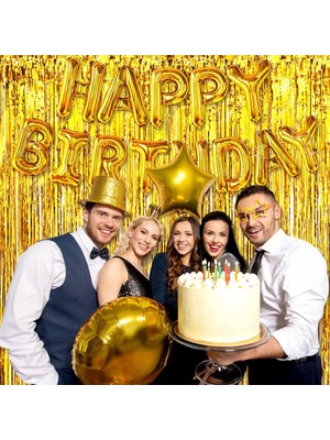 TE Dükkan Buğz Altın Gold Renk Ekstra Metalize Parlak Saçaklı Arka Fon Perde Ithal A Kalite 1x2 Metre - Buğz