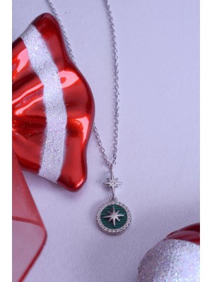 Innuendo Jewelry 925 Ayar Gümüş Yeşil Oval Kutup Yıldızı Kolye