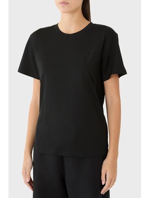 Emporio Armani Taş Işlemeli Pamuklu Jarse Slim Fit Bisiklet Yaka T Shirt Bayan T Shirt EW003970 AF10003 UC001