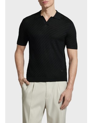 Emporio Armani Yün Karışımlı Regular Fit Polo Yaka Kısa Kollu Kazak Erkek Kazak EM004307 AF24573 UC001