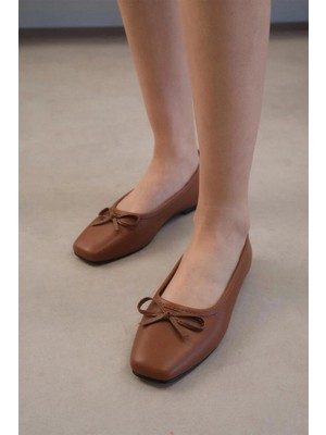 Mio Gusto Liv Taba Renk Küt Burunlu Fiyonklu Kadın Babet