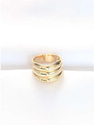 TE Dükkan Buğz Gold Renk Ayarlanabilir Çizgili Bombe Yüzük - Buğz