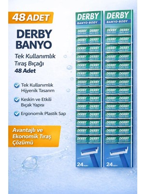 TE Dükkan Buğz Derby Banyo Tek Kullanımlık Tıraş Bıçağı 48 Adet Avantajlı Ekonomik Paket Plastik Saplı Tıraş Jileti
