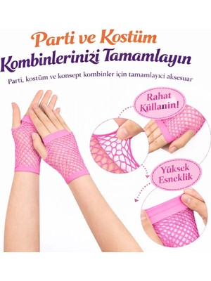 TE Dükkan Buğz 80’ler 90’lar Retro Neon Pembe File Parmaksız Kısa Eldiven 11 cm - Buğz