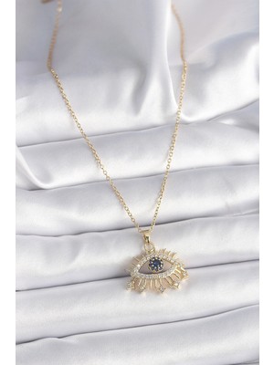 TE Dükkan Buğz 316L Çelik Gold Renk Zincir Zirkon Taşlı Göz Model Kadın Yüzük - Buğz