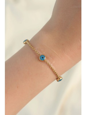 TE Dükkan Buğz 316L Çelik Gold Renk Nazar Boncuk Tasarımlı Bileklik - Buğz