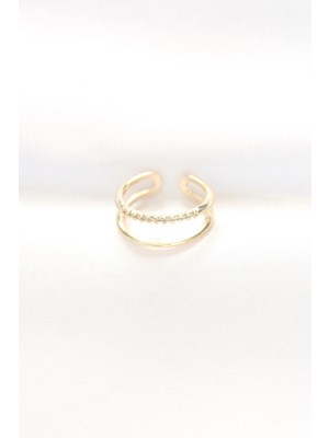 TE Dükkan Buğz 2li Görünümlü Su Yolu Tasarımlı Gold Renk Ayarlanabilir Yüzük - Buğz