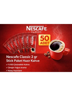 TE Dükkan Buğz Kahve Classic 2 gr 50 Adet Stick Paket Hazır Kahve %100 Çözünebilir Zengin Yoğun Aroma