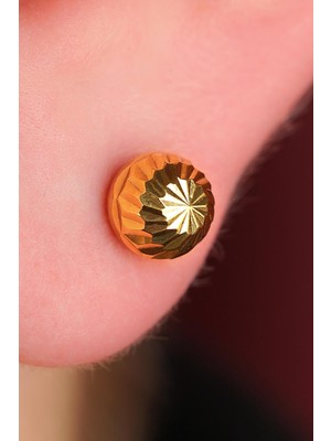 Fiyonk Kuyumculuk 14 Ayar Altın Kalem Desenli Top Küpe Erkek