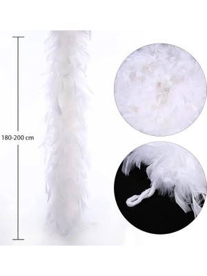 TE Dükkan Buğz Beyaz Renk Kabarık Kalın Otriş Boa Tüy 6 cm Genişlik 180-200 cm Uzunluk - Buğz
