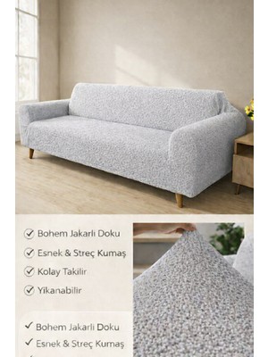 riselerhome Bohem Desen Jakarlı 3 Kişilik  Kanepe Örtüsü | Lastikli Koltuk Örtüsü |çekyat Örtüsü| Koltuk Kılıfı