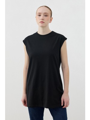 Merwishop Merwish Sıfır Kol Basic Pamuklu Tişört 1810 Siyah