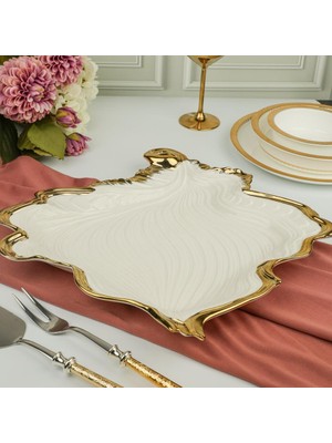 Roy King Albero Gold Yaprak Sunum Tabak 38X35CM