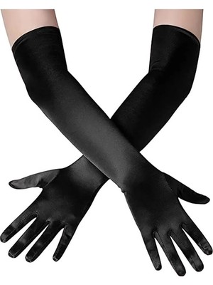 TE Dükkan Buğz Uzun Boy Ekstra Parlak Saten Eldiven Siyah Renk - Buğz