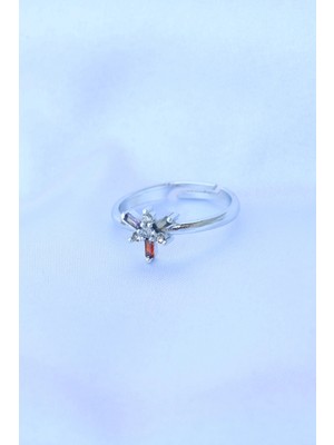 TE Dükkan Buğz Pirinç Gümüş Renk Ayarlanabilir Renkli Zirkon Taşlı Yusufçuk Yüzük - Buğz