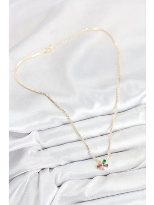 TE Dükkan Buğz Pirinç Zirkon Taşlı Su Yolu Asorti Çiçek Model Gold Renk Kadın Kolye - Buğz