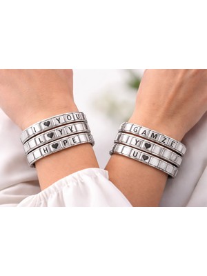 TE Dükkan Buğz Kişiselleştirilebilir Çelik Bileklik – Harfli Charm Modüllü Paslanmaz Çelik Bileklik – Isim Yazılı Özel Tasarım