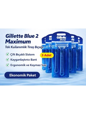 TE Dükkan Buğz Jilet Blue 2 Maximum Tek Kullanımlık Tıraş Bıçağı 5 Adet Ekonomik Paket