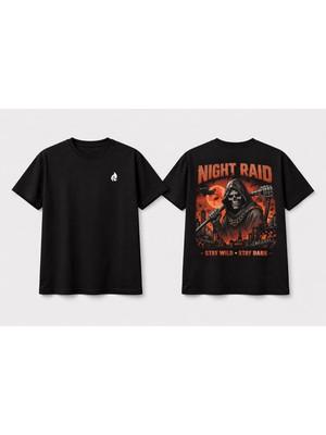 HS Night Raid Erkek Baskılı Streetwear T-Shirt – Siyah