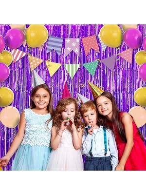 TE Dükkan Buğz Mor Renk Ekstra Metalize Parlak Saçaklı Arka Fon Perde Ithal A Kalite 1x2 Metre - Buğz