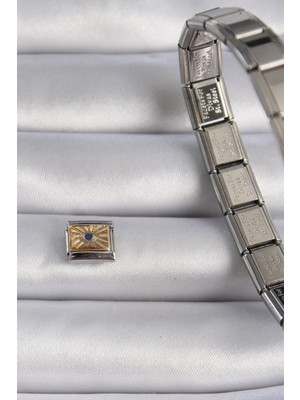 TE Dükkan Buğz 316L Çelik Gümüş Renk Altın Göz Işlemeli Nomination Charm - Buğz