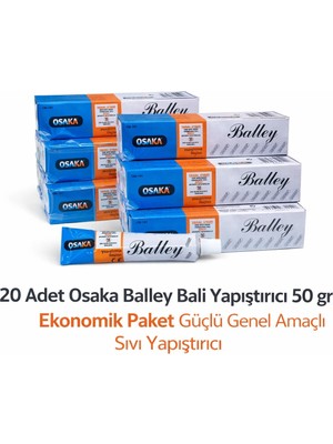TE Dükkan Buğz Osaka Balley Bali Yapıştırıcı 50 gr x 20 Adet Ekonomik Paket Güçlü Genel Amaçlı Sıvı Yapıştırıcı