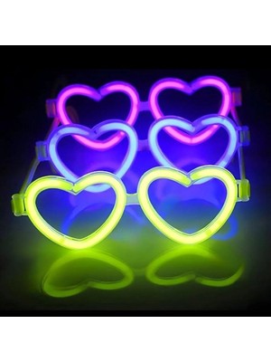 TE Dükkan Buğz Glow Kalpli Fosforlu Gözlük 6’lı Renkli Set – Neon Parti