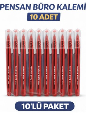 TE Dükkan Buğz Pensan Büro 2270 Kırmızı Tükenmez Kalem 1.0 mm Medium Yerli Üretim 10 Adet