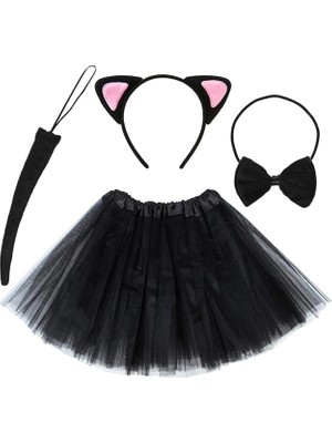 TE Dükkan Buğz Kedi Kulak Taç Etek Kuyruk ve Papyon 4 Lü Set Çocuk Pembe - Buğz