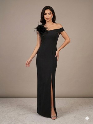 Centilmen Doridorca Tüylü Çiçek Detaylı Yırtmaçlı Elbise 6040