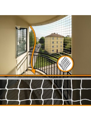 Morilu Güvenlik Filesi 5 cm Göz 4mm Ip - Montaj Malzemeli -  Balkon Raf Merdiven Güvenlik Ağı