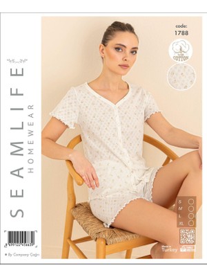 Royam Seamlife Kadın %100 Pamuk Kısa Kollu Önü Düğmeli Şortlu Takım